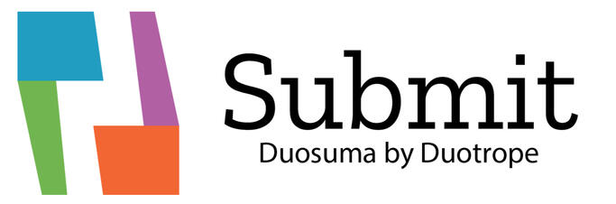 submit a white graphic with Duotrope multicolored logo and the text "Submit" Duosuma by Duotrope
